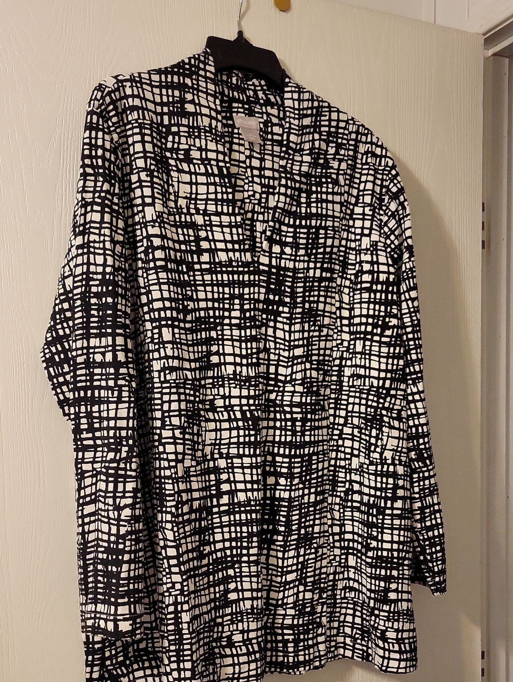 Chico's Black and White Grid-Print V Neck Tunic